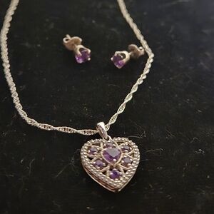 Kay Jewelers Amathyst And Sterling Silver Necklace And Earrings
